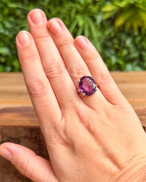 Faceted amethyst ring in sterling silver - size N