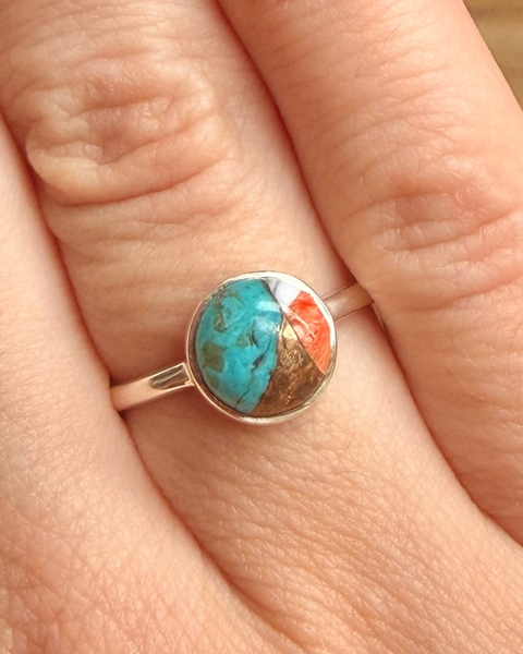 Spiny oyster mohave ring in sterling silver - size O
