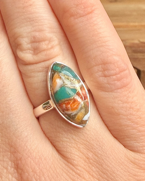 Spiny oyster mohave ring in sterling silver - size O