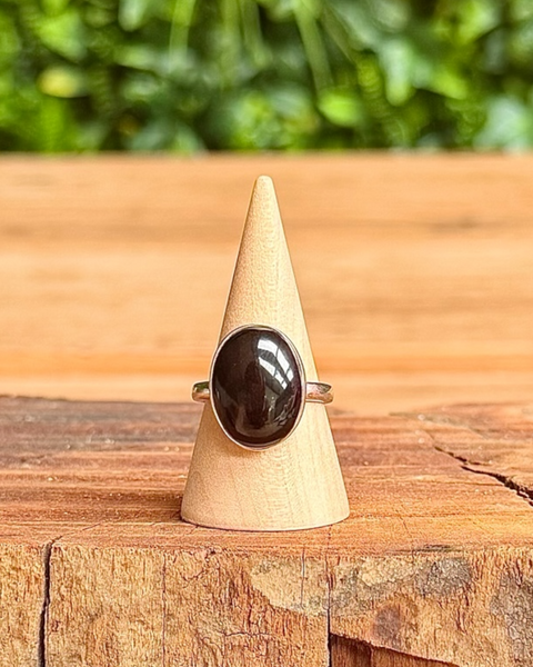 Whitby jet ring in sterling silver - size O