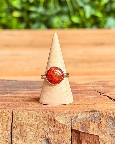 Amber in sterling silver ring - size O