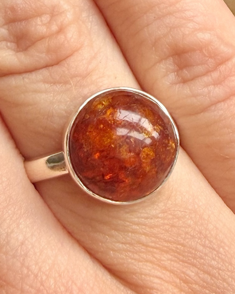 Amber in sterling silver ring - size O