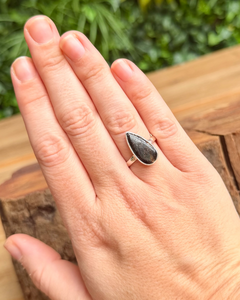 Astrophyllite ring in sterling silver - size N