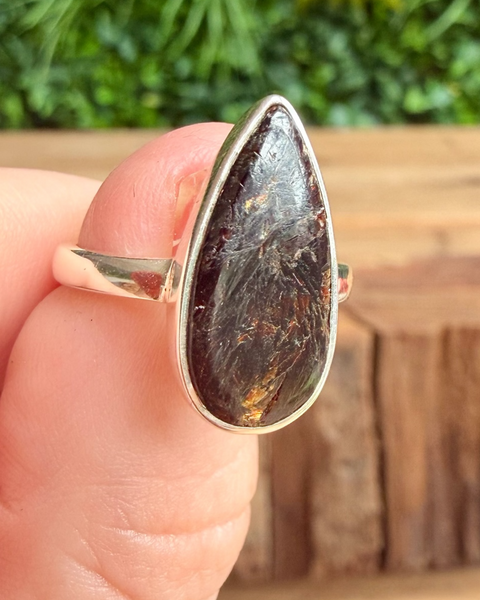 Astrophyllite ring in sterling silver - size N