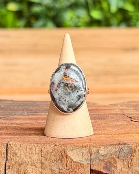 Astrophyllite ring in sterling silver - size N