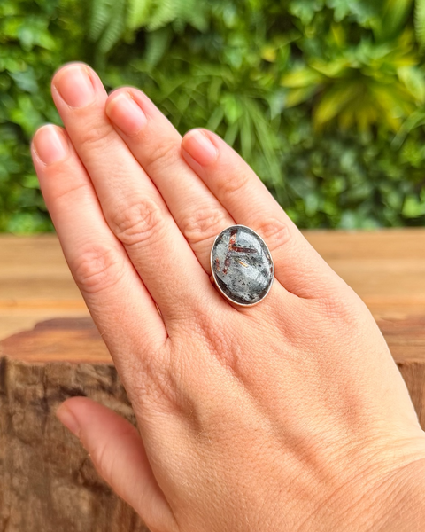 Astrophyllite ring in sterling silver - size N
