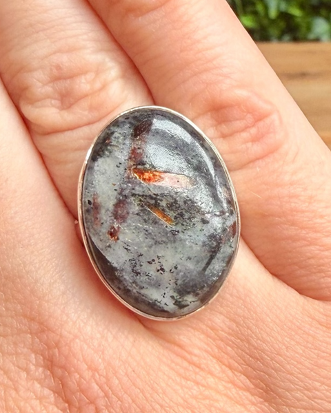 Astrophyllite ring in sterling silver - size N