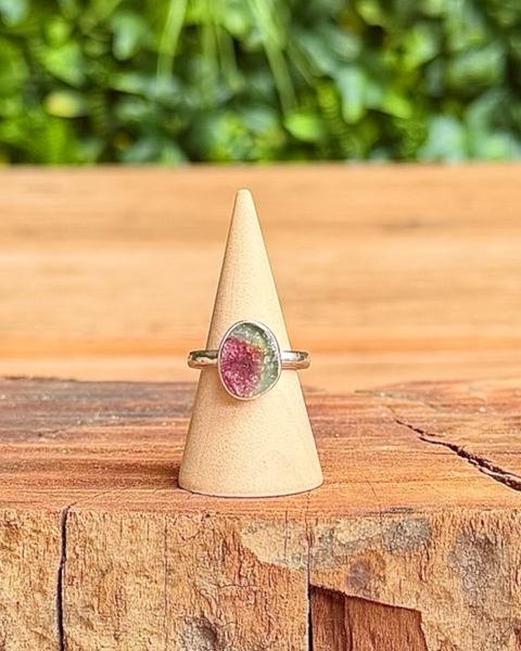 Watermelon tourmaline ring in sterling silver - size N