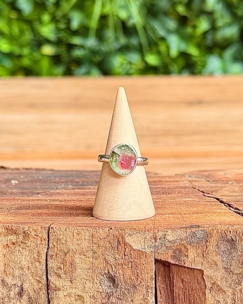 Watermelon tourmaline ring in sterling silver - size L