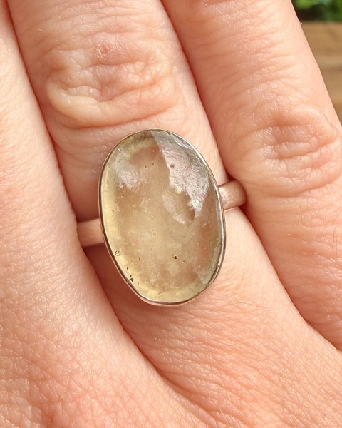 Libyan desert glass ring in sterling silver - size O
