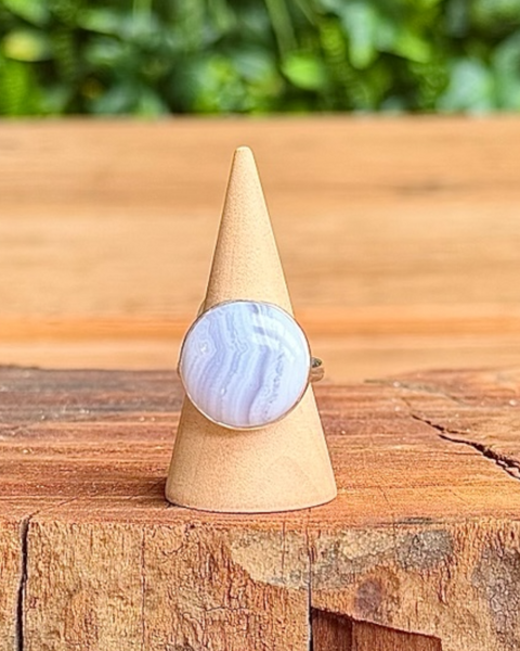 Blue lace agate ring in sterling silver - size O
