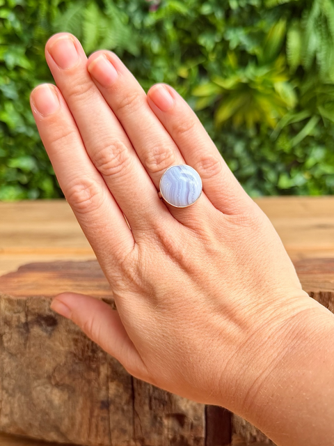Blue lace agate ring in sterling silver - size O