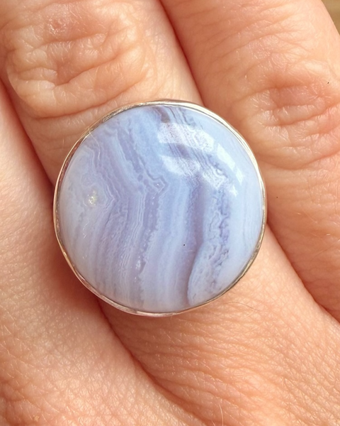 Blue lace agate ring in sterling silver - size O