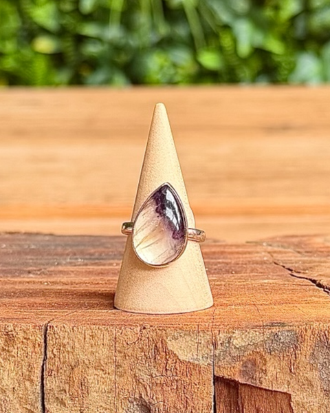 Blue John fluorite ring in sterling silver - size P