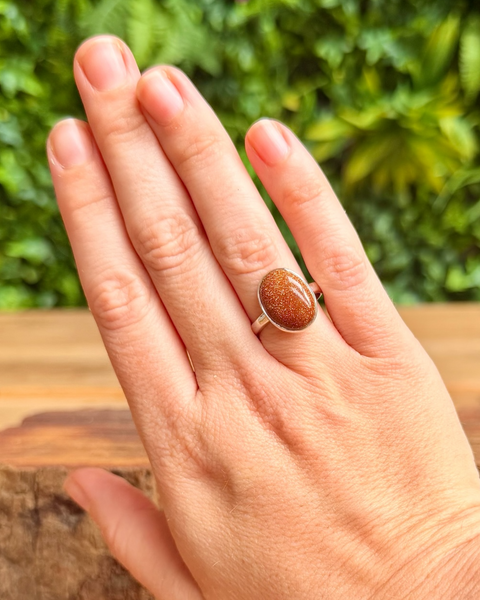 Goldstone ring in sterling silver - size P