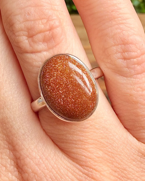 Goldstone ring in sterling silver - size P