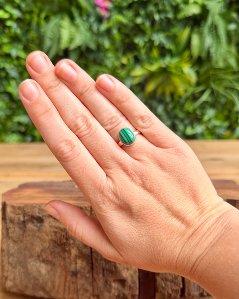 Malachite ring in sterling silver ring - size M