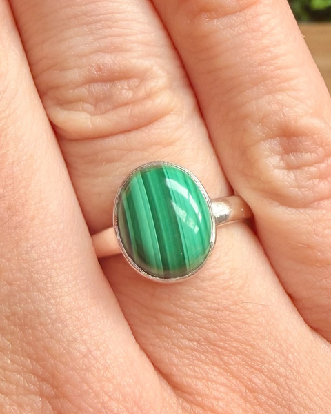Malachite ring in sterling silver ring - size M