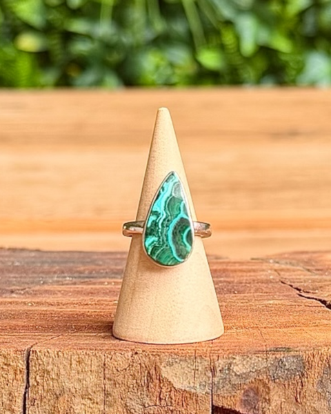Malachite chrysocolla ring in sterling silver - size M