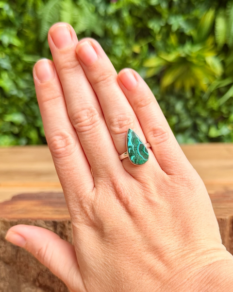 Malachite chrysocolla ring in sterling silver - size M