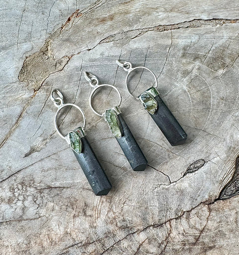 Moldavite with Tourmaline Pendant - Hoop