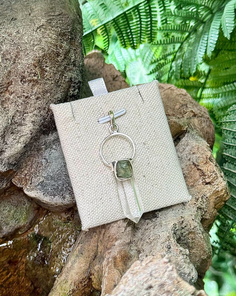 Moldavite with Quartz Pendant - Hoop