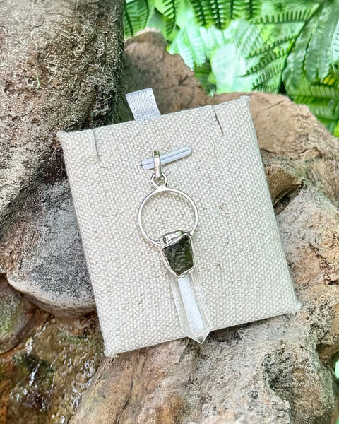 Moldavite with Quartz Pendant - Hoop