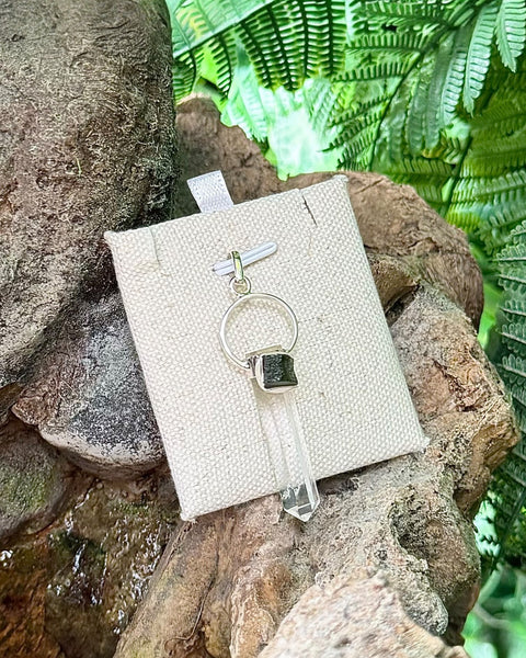 Moldavite with Quartz Pendant - Hoop