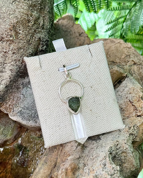 Moldavite with Quartz Pendant - Hoop