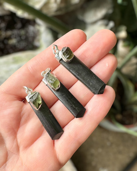 Moldavite with Tourmaline Pendant