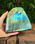 Polished labradorite freeform showing multicolour flashes