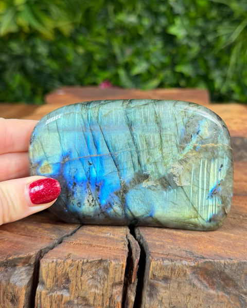 Iridescent labradorite freeform crystal with rainbow flashes
