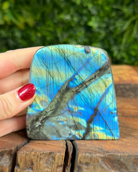 Polished labradorite freeform with colourful labradorescence