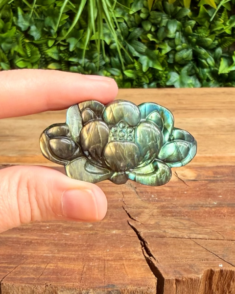 lotus flower carving made out of labradorite 