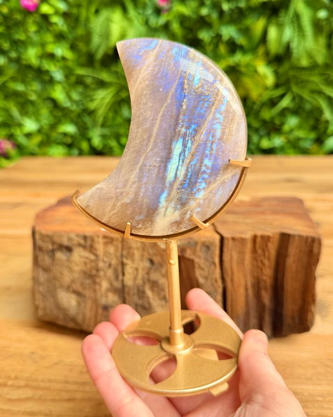 Moon stone moon on stand with blue flash