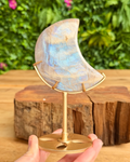 moon carving on stand made of moonstone crystal
