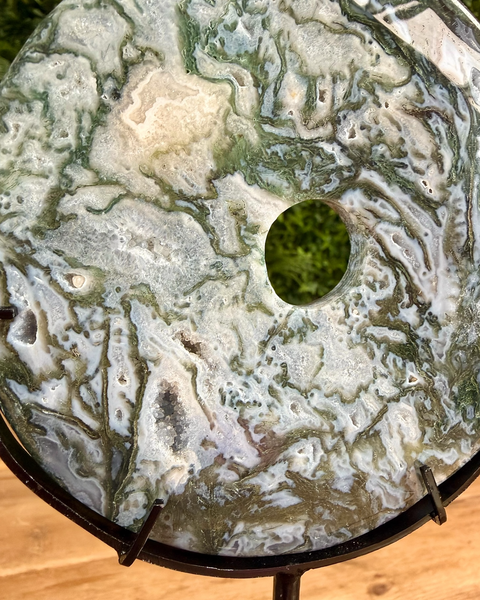 Moss agate carving close up 