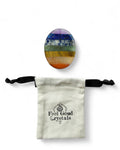 Chakra crystal thumb worry stone with Feel Good Crystals Ltd drawstring pouch