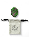 Ruby zoisite crystal thumb worry stone with Feel Good Crystals Ltd drawstring pouch