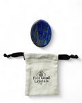 Lapis lazuli crystal thumb worry stone with Feel Good Crystals Ltd drawstring pouch
