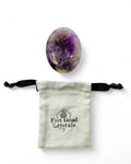 Amethyst crystal thumb worry stone with Feel Good Crystals drawstring pouch