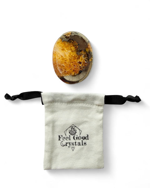 Golden healer quartz & pyrite crystal thumb worry stone