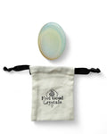 Opalite crystal thumb worry stone with Feel Good Crystals drawstring pouch