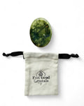 Jade crystal thumb worry stone with Feel Good Crystals drawstring pouch