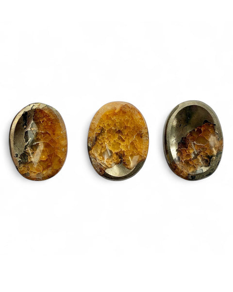 Pyrite & golden healer quartz crystal thumb / worry stone