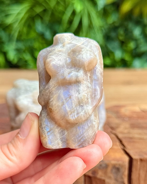 pregnant lady carving in crystal moonstone