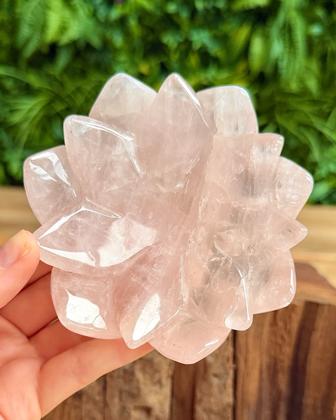 rose quartz lotus bowl held in hand