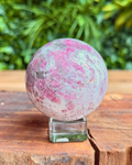mixed colour pink purple crystal sphere on stand 