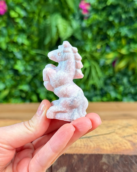 pink opal horse carving