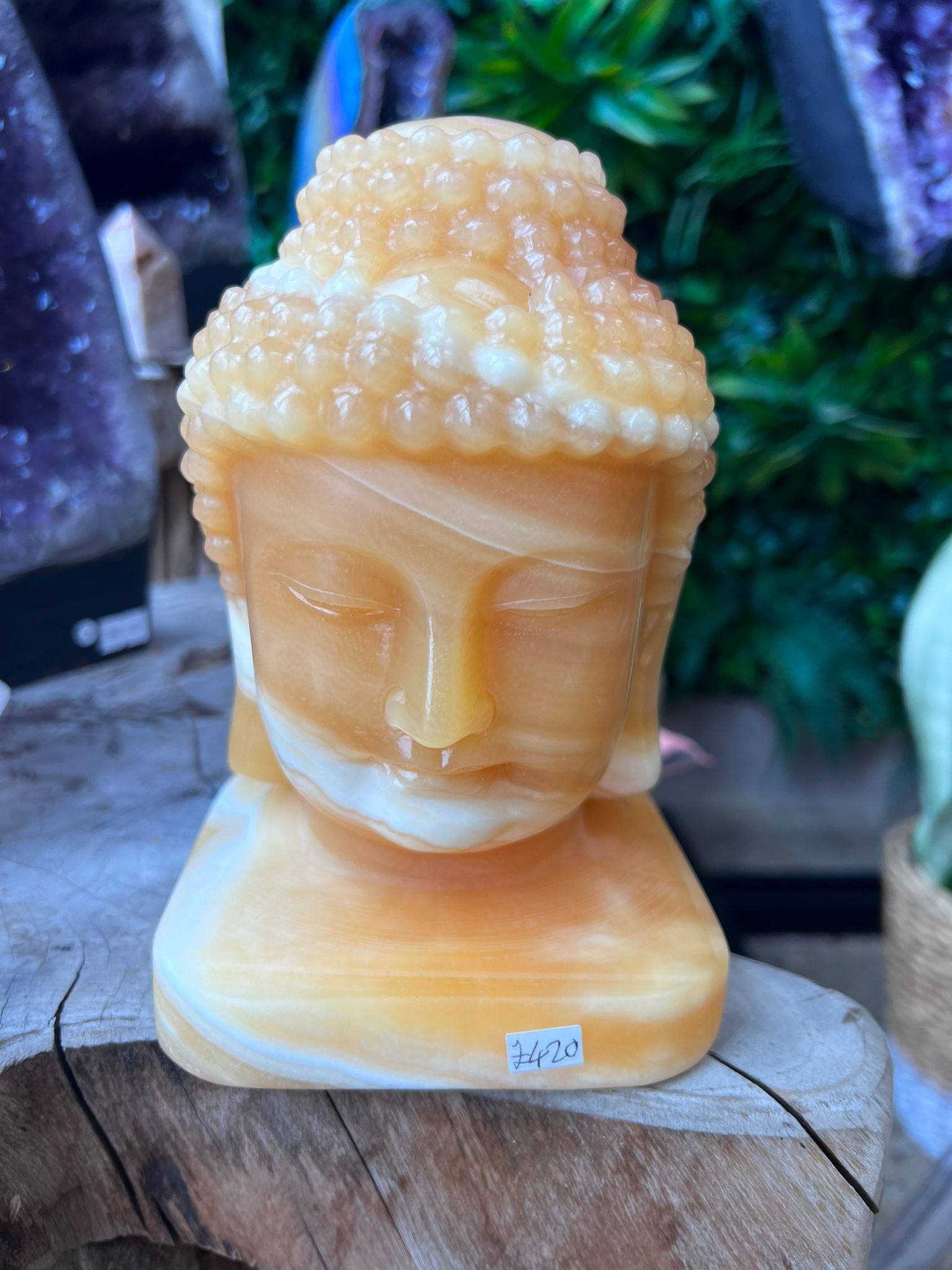 Crystal orange calcite authentic buddha